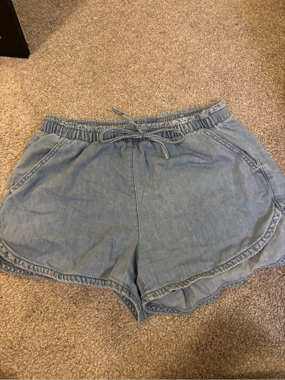 American Eagle Outfitters Light Blue Denim Drawstring Chambray Shorts